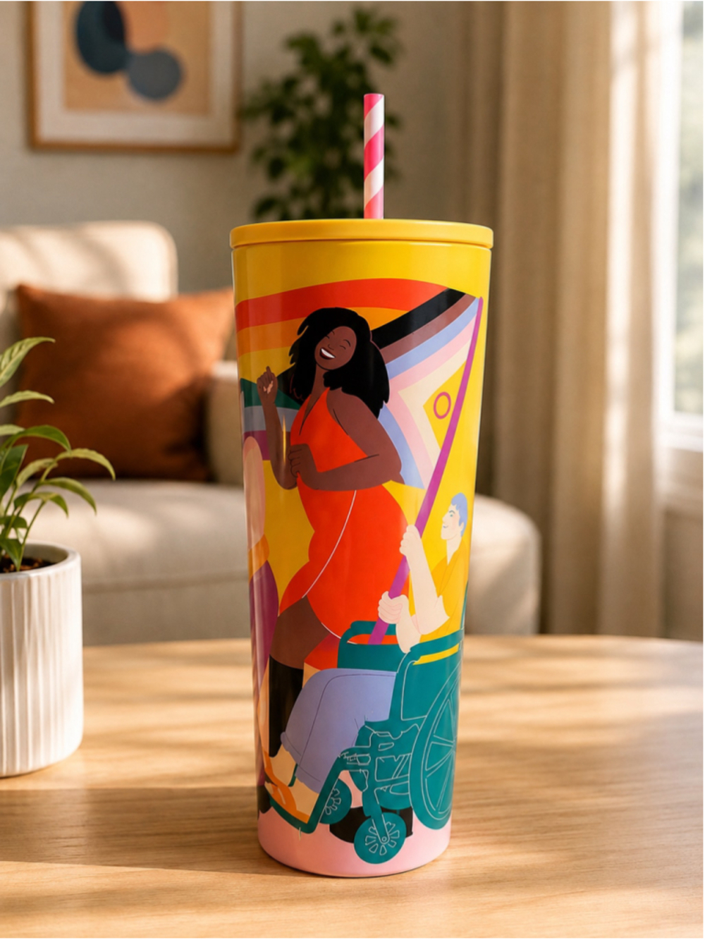 Starbucks Sofie Birkin Pride Collection 24oz Cold Cup Tumbler Yellow Multicolor